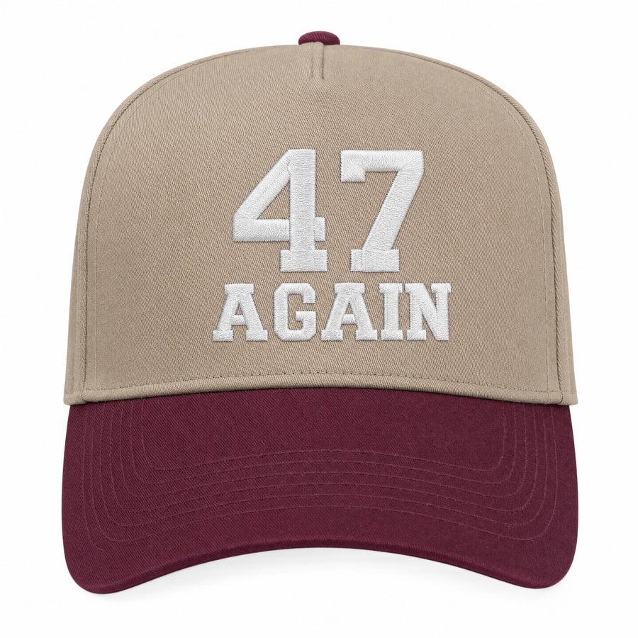 Heritage Wine: 47 Again Snapback Hat in Khaki/ Maroon